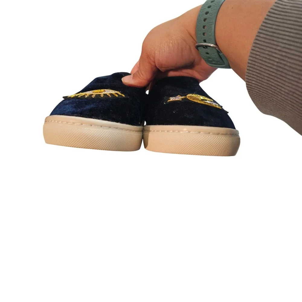 Soludos Navy Velvet Celestial Beaded Slip on Sneakers Size‎ 7.5